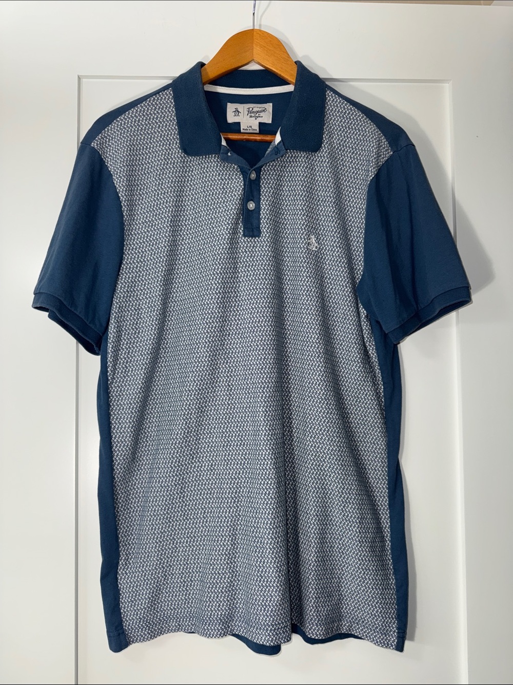 Original Penguin  Men's Navy & White Textured Polo Sz Large